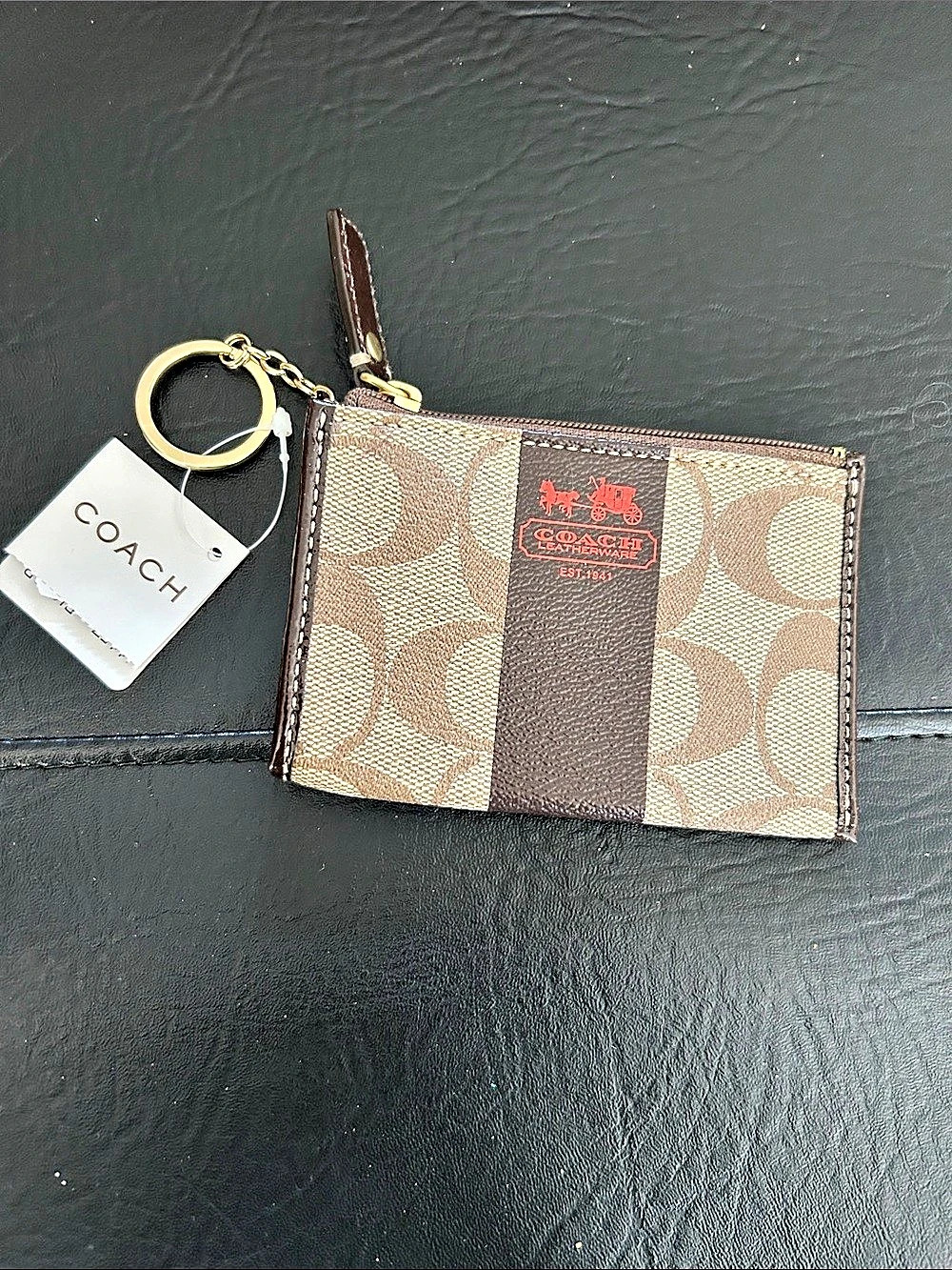Coach Corner Zip Wristlet Brown & Beige NWT